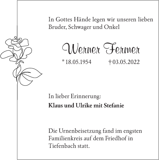 Traueranzeige von Werner Fermer von Hohenloher Tagblatt
