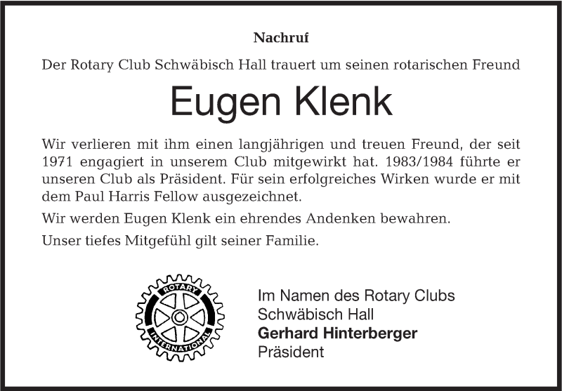  Traueranzeige für Eugen Klenk vom 03.03.2018 aus Haller Tagblatt/Rundschau Gaildorf