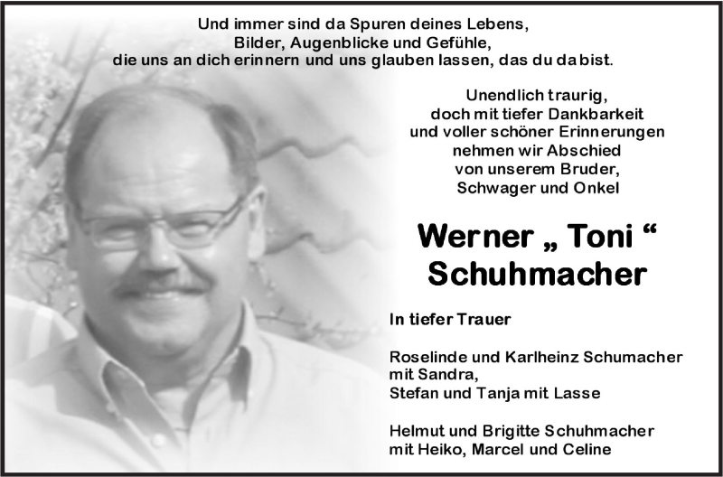  Traueranzeige für Werner Schuhmacher vom 09.04.2018 aus Haller Tagblatt