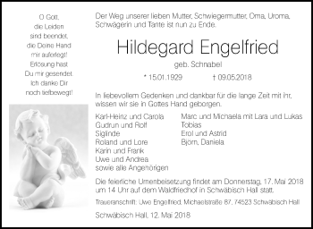 Traueranzeige von Hildegard Engelfried von Haller Tagblatt