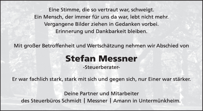  Traueranzeige für Stefan Messner vom 28.08.2018 aus Haller Tagblatt/Rundschau Gaildorf