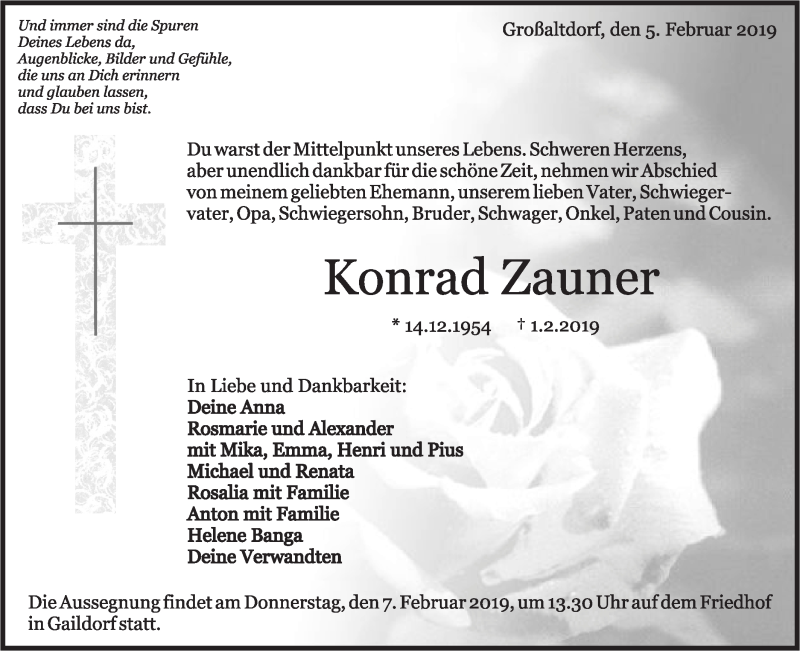  Traueranzeige für Konrad Zauner vom 05.02.2019 aus Rundschau Gaildorf