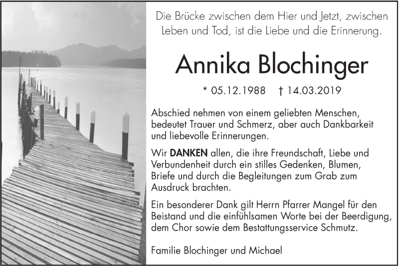  Traueranzeige für Annika Blochinger vom 11.04.2019 aus Alb-Bote/Metzinger-Uracher Volksblatt