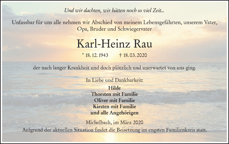  Traueranzeige für Karl-Heinz Rau vom 21.03.2020 aus Haller Tagblatt