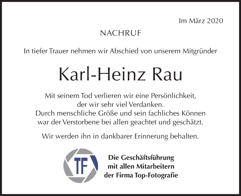  Traueranzeige für Karl-Heinz Rau vom 25.03.2020 aus Haller Tagblatt