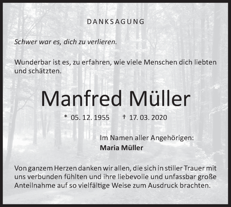  Traueranzeige für Manfred Müller vom 07.04.2020 aus Haller Tagblatt