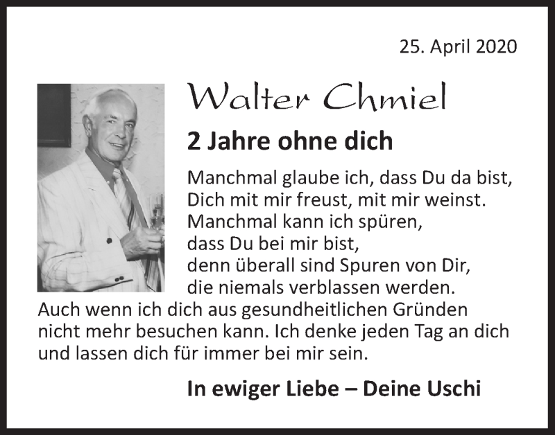  Traueranzeige für Walter Chmiel vom 25.04.2020 aus Rundschau Gaildorf