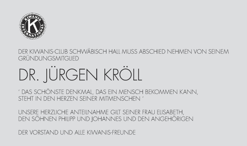  Traueranzeige für Jürgen Kröll vom 09.01.2021 aus Haller Tagblatt
