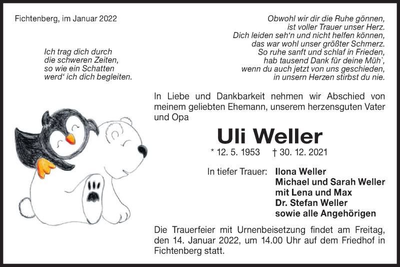  Traueranzeige für Uli Weller vom 12.01.2022 aus Rundschau Gaildorf