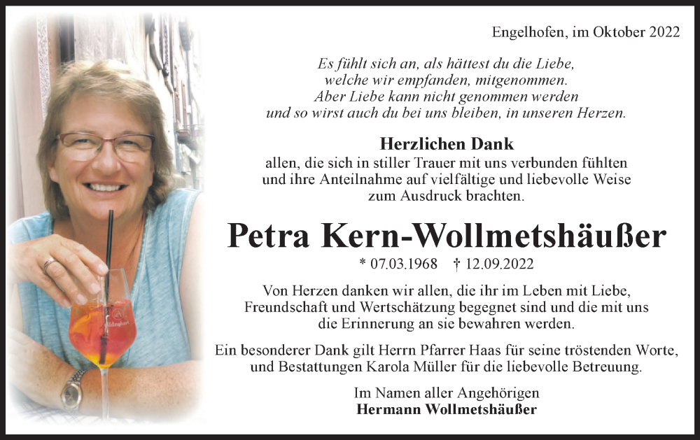  Traueranzeige für Petra Kern-Wollmetshäußer vom 08.10.2022 aus Haller Tagblatt