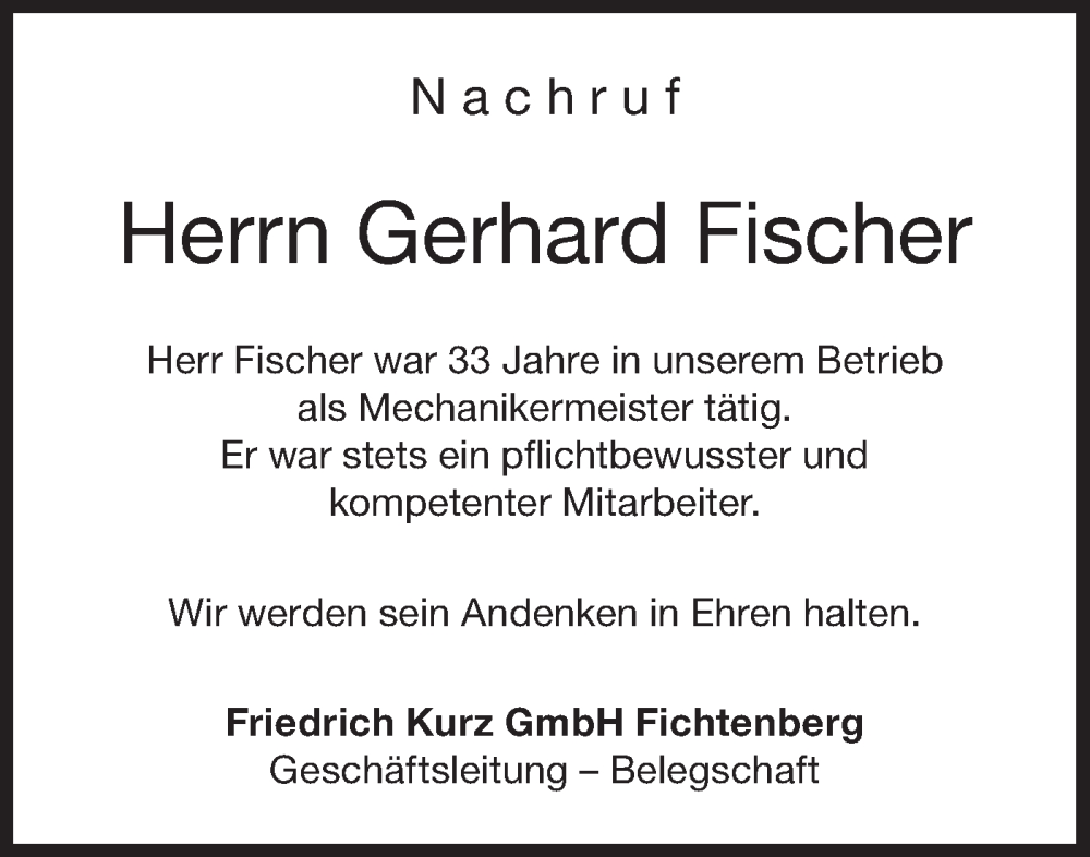  Traueranzeige für Gerhard Fischer vom 26.11.2022 aus Rundschau Gaildorf