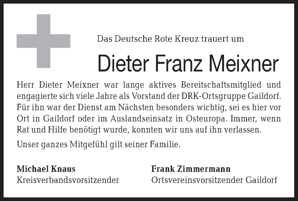  Traueranzeige für Dieter Franz Meixner vom 01.06.2022 aus Rundschau Gaildorf
