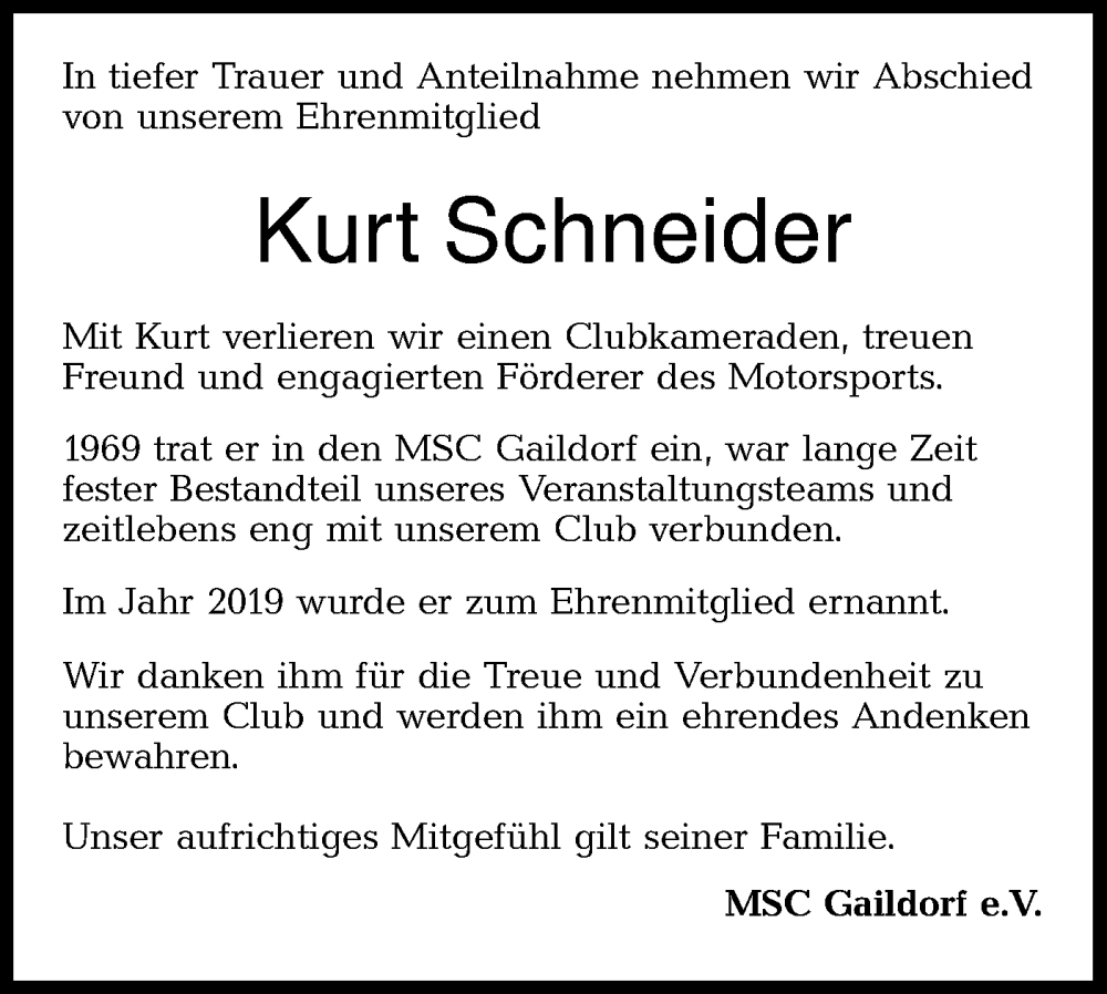  Traueranzeige für Kurt Schneider vom 08.09.2022 aus Rundschau Gaildorf