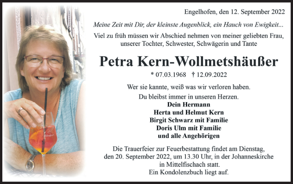  Traueranzeige für Petra Kern-Wollmetshäußer vom 17.09.2022 aus Haller Tagblatt