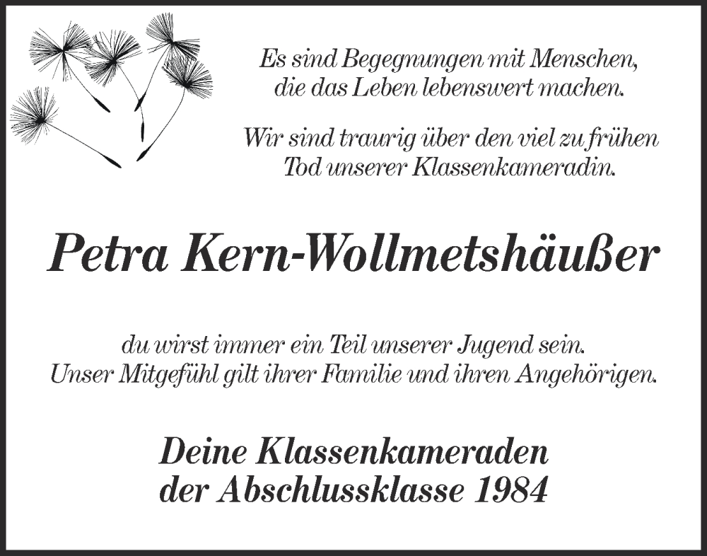  Traueranzeige für Petra Kern-Wollmetshäußer vom 24.09.2022 aus Haller Tagblatt