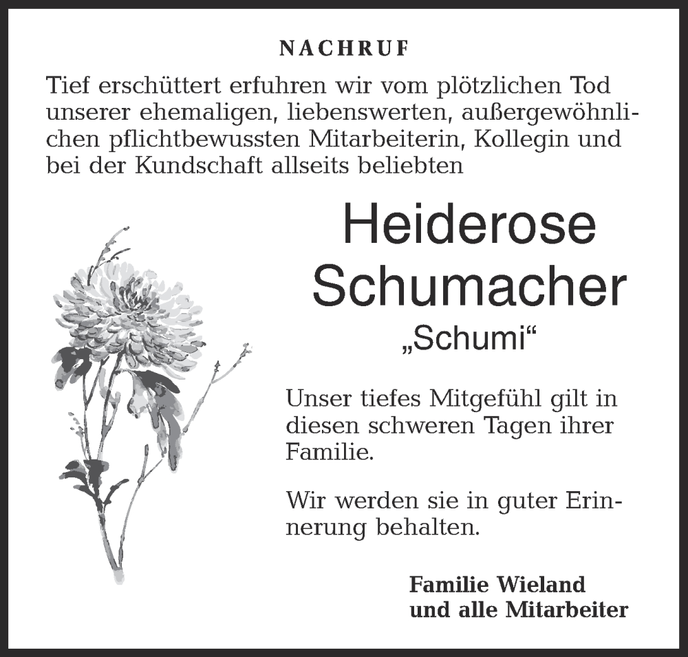  Traueranzeige für Heiderose Schumacher vom 10.01.2023 aus Rundschau Gaildorf