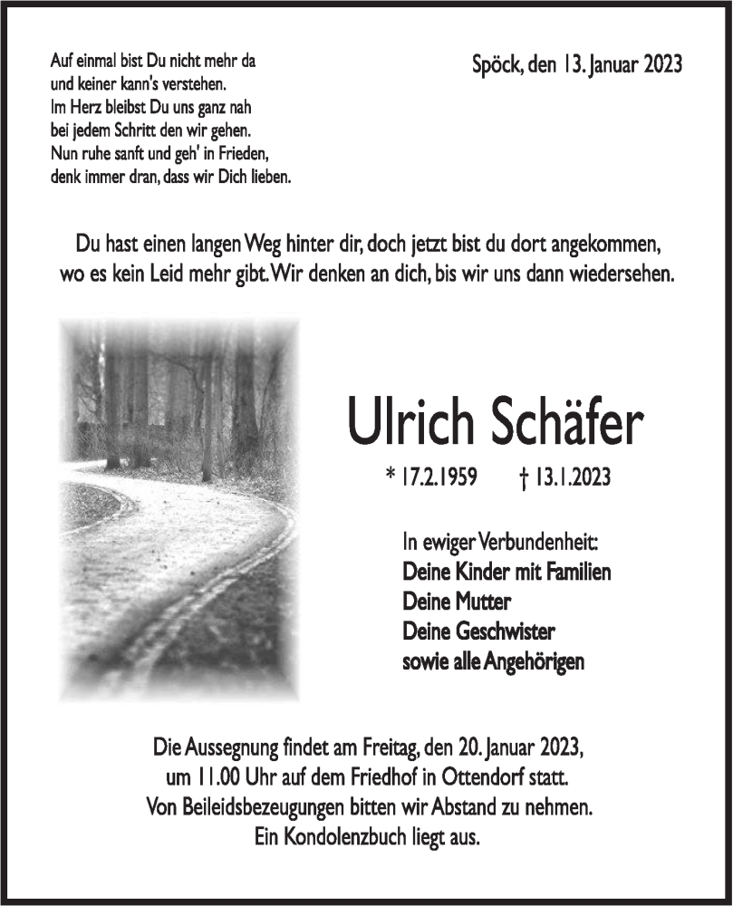  Traueranzeige für Ulrich Schäfer vom 18.01.2023 aus Rundschau Gaildorf