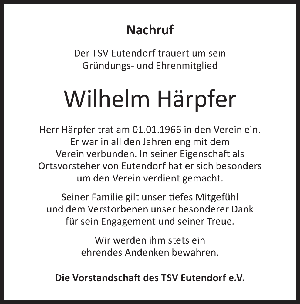  Traueranzeige für Wilhelm Härpfer vom 26.01.2023 aus Rundschau Gaildorf