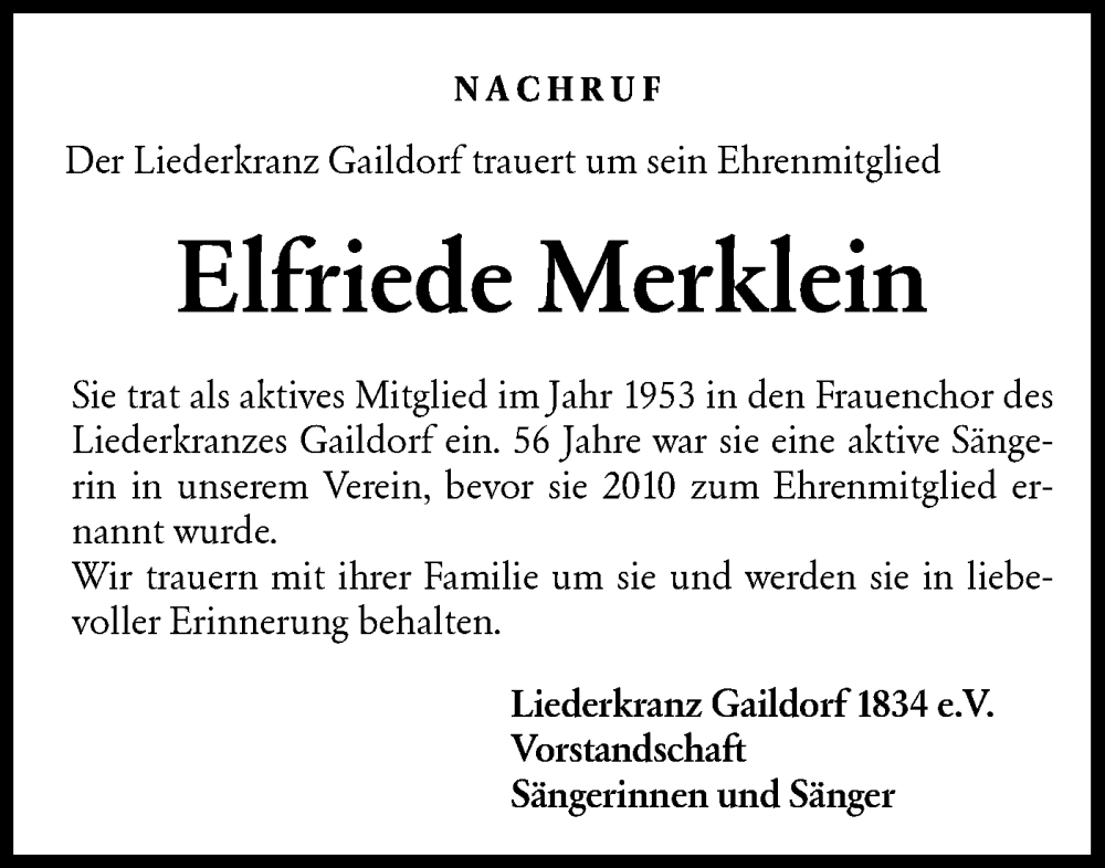  Traueranzeige für Elfriede Merklein vom 24.03.2023 aus Rundschau Gaildorf