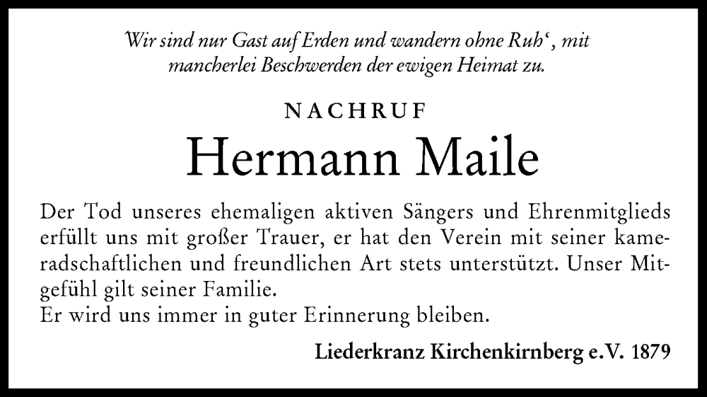  Traueranzeige für Hermann Maile vom 06.03.2023 aus Rundschau Gaildorf