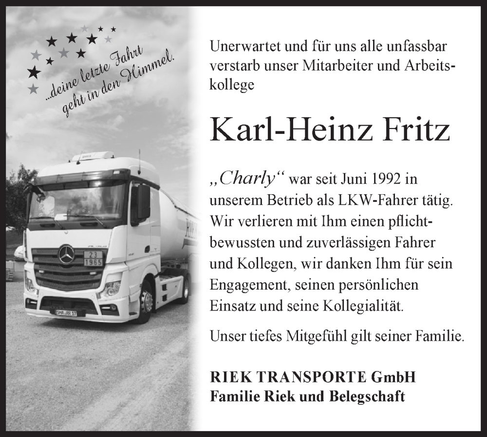  Traueranzeige für Karl-Heinz Fritz vom 18.03.2023 aus Rundschau Gaildorf