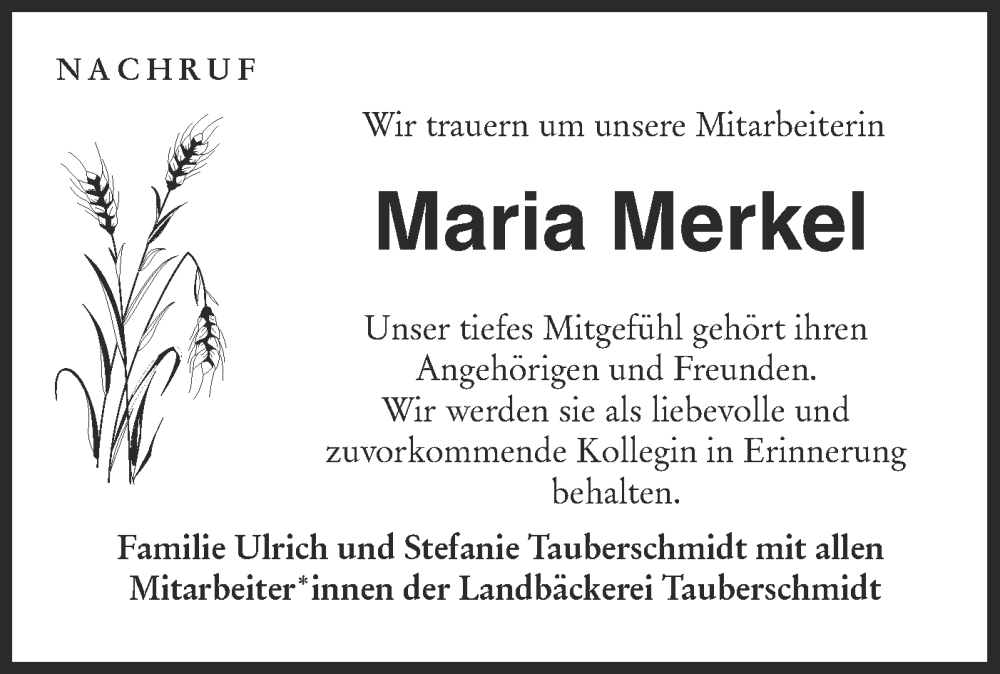  Traueranzeige für Maria Merkel vom 22.03.2023 aus Rundschau Gaildorf