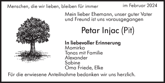 Traueranzeige von Petar Injac von NWZ Neue Württembergische Zeitung