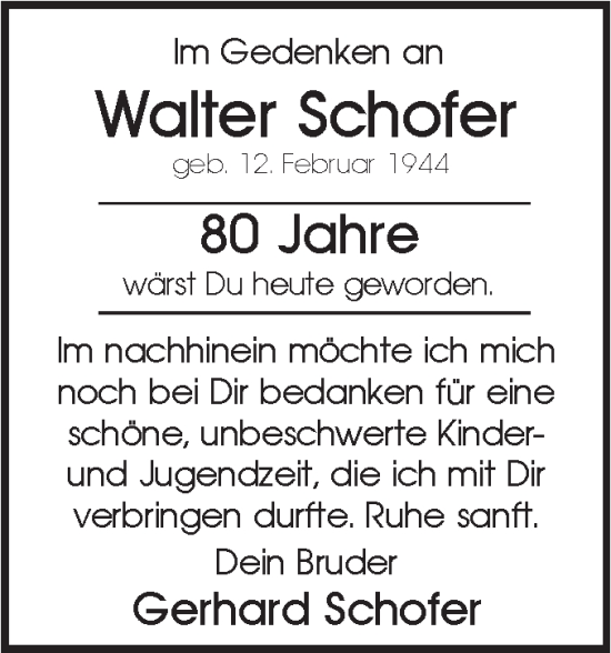 Traueranzeige von Walter Schofer von Alb-Bote/Metzinger-Uracher Volksblatt