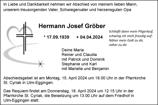 Traueranzeige von Hermann Josef Gröber von SÜDWEST PRESSE Ausgabe Ulm/Neu-Ulm