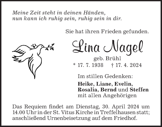 Traueranzeige von Lina Nagel von Geislinger Zeitung