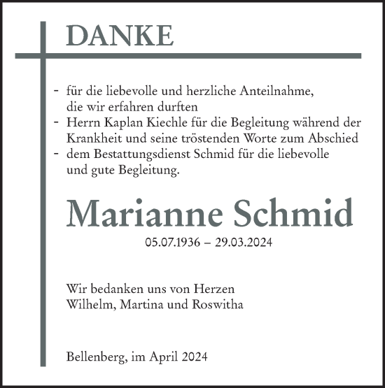 Traueranzeige von Marianne Schmid von SÜDWEST PRESSE Ausgabe Ulm/Neu-Ulm/Neu-Ulmer Zeitung