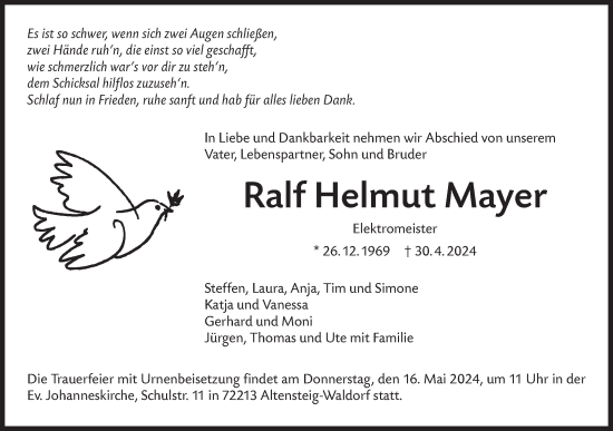 Traueranzeige von Ralf Helmut Mayer von Alb-Bote/Metzinger-Uracher Volksblatt