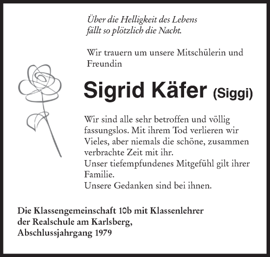 Traueranzeige von Sigrid Käfer von Hohenloher Tagblatt